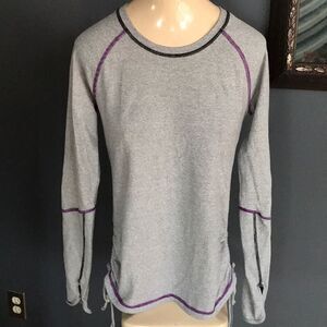 lucy heather black stripe ruched technical top, S